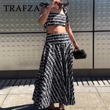 cold weather outfits Tineit 2024 Spring Summer Women Print Casual Elegant Suits Fashion Strapless Sleeveless Short Tops+Chic Loose Long Skirt