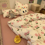 Tineit Floral Bedding Set Korean Style Twin Double Size Duvet Cover No Filling Pillowcases Sheet Fashion Boys Girls Gift Home Textile