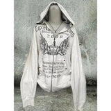 Tineit Vintage Sweatshirts 2025 Women's Clothes White Print Tunic Hooded Y2k Coat Streetwear Fashion Casual Hoodies Tops Ropa Mujer