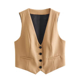 cold weather outfits Tineit 2024 Spring Summer Casual Solid Suits V Neck Sleeveless Single Breasted Vest+Fashion Elegant Mid Waist Wide Leg Pants Set