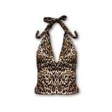 Tineit Leopard pattern halter neck vest rock aesthetic retro chic Y2K emo girls commuting all-match sexys sports slim women's tank tops