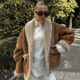 cold weather outfits Tineit 2024 Autumn Winter Thick Casual Women Jacket Fashion Vintage Pockets Solid Loose Turn Down Collar Streetwear Ladies Coat