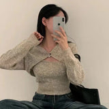 thanksgiving outfit Tineit Knitted Sweater Two-Piece Set Women Fall Sexy Camis Shawl Chic Harajuku Solid Slim High Street Jumpers One Button Skinny Shirt