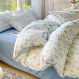 Tineit Lovely Pastoral Girls Flower Bedding Set, Soft Washed Cotton Bed Linens For Dreamy Nights, Simple Bedspread And Home Textile