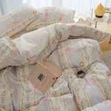 Tineit Korean Style Duvet Cover Set with Zipper Flat Sheet Pillowcases No Filler Girl Bed Linen Single Full Queen Size Bedding Set