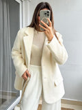 Tineit Furry Woolen Oversize Blazer Coat Women Turn-down Collar Button Up Thicken Warm Outwear 2025 Winter Long Sleeve Jacket Tops