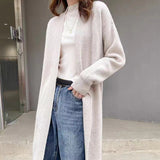 thanksgiving outfit Tineit Casual Knitted Solid Long Cardigan Women Korean Loose Long Open Sweaters Female Autumn Chic Warm Simple Daily Street Tops