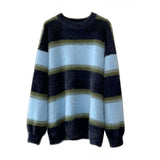 Tineit 2024 Fall Fashion Contrast Striped Pullover Fuzzy Knit Sweater