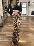 Tineit 2024 Vintage Women's Leopard Print Satin Skirt Female Summer High Waist Midi Skirt Woman Fashion Elegant Long Skirts