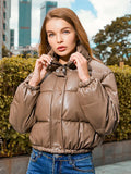 Tineit Women Cotton Padded Short Coats Casual Stand Collar Long Sleeve Single Breasted Female Jackets 2025 Loose Winter Lady Outwear