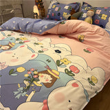 Tineit Pink Strawberry Quilt Cover Sweet Bedding Set Polyester Falt Sheet With Pillowcase Full Queen Size For Girls