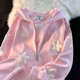 Tineit Streetwear Embroidery Star Hoodie Women Clothing Thicked Zipper Hooded Jackets Y2k Tops Casual Fashion Vintage Sweatshirts Coat