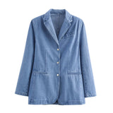 cold weather outfits Tineit 2024 Spring Summer Casual Women Denim Blazers Fashion Vintage Solid Shrug Loose Single Breasted Chic Ladies Blazers