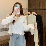 thanksgiving outfit Tineit Hollow Out Knitted Sweater Women Long-Sleeved Harajuku Y2K Chic Loose Lazy Pullover Hip-Hop Spring Fall Female Cropped Tops