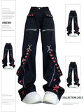 christmas outfit Tineit Women Black Gothic Baggy Cargo Jeans Harajuku Vintage Y2k Denim Trousers Cowboy Pants 90s Aesthetic Trashy Emo 2000s Clothes New