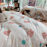 Tineit Fashion Duvet Cover Set Korean Ins Style 2024 New Flat Sheet Pillowcase No Filler Kids Adult Bedding Kit Twin Queen Bed Linen