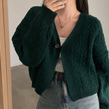 thanksgiving outfit Tineit V-Neck Twist Cropped Sweater Women Loose Solid Casual Knitted Single-Button Cardigan Harajuku Y2K Hip-Hop Spring Fall Jumpers