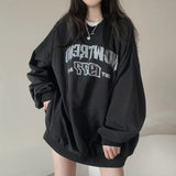 Tineit Letter Print Oversized Round Neck Sweatshirt