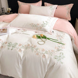 Tineit New High-End Simple and Light Luxury Skin-Friendly Cotton Four-Piece Set Simple Embroidery Bedding Lily