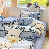 Tineit Cute Dog Bedding Set New Design Girls Ins Duvet Cover with Zipper No Filler Flat Sheet Pillowcase Queen Size Bed Linens