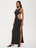 Tineit 2024 New Crew Neck Plain Sleeveless Maxi Dress