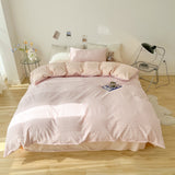 Tineit 2024 New Bedding Set Ins Nordic Style Pink Grid Washed Cotton 4 pcs Bed Sheet Set For Girls Duvet Cover and Pillowcase