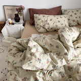 Tineit Green Floral Duvet Cover Set No Filler Pillowcase Flat Sheet Fashion Single Queen Size Girls Blanket Decoration Bedding Set