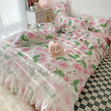 Tineit Ins Princess Bedding Set No Filler Floral Korean Ruffles Duvet Cover Pillowcase Bedskirt Single Queen Size Home Decor Bedspread