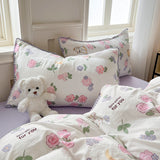 Tineit Purple Floral Double Layer Yarn Quilt Cover Bed Sheet Pillowcase Twin Queen Size Bedding Set Girls Women Duvet Cover No Filler