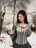 Tineit 2025 Winter Basic Elegant Lace Blouse Woman Outwear Long Sleeve Kawaii Slim Tops Casual Korean Fashion Pullover Woman Design