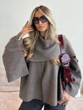 Tineit Elegant Women Loose Cape Solid Long Sleeve Coats New Fashion Female With Scarf Warm Jackets Autumn Winter Lady Commuting Coats