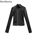 Tineit Streetwear Black Leather Coats 2025 Women's Clothing Stand Neck Zipper Slim Fit Outwear Y2k Tops Fashion Korean PU Jackets