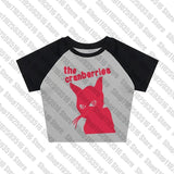 Tineit Gothic Punk Baby Tee Vintage Street Women cat Graphics Grunge T-shirt Y2k Clothes Aesthetic Cute Slim Crop Top shirt Slim Goth