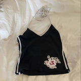 Tineit Y2K Harajuku Print Lace Patchwork Camisole Sweet Bow Spaghetti Strap Fashion Girl's Tank Top rock Casual Cute Vest Summer Outfit