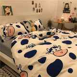 Tineit Ins Pink Cute Duck Cartoon Fruit Printed Bedding Set Soft Queen King Size Flat Bed Sheet Quilt Cover Pillowcase Kawaii