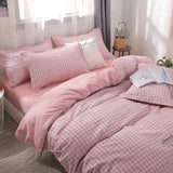 Tineit Ins Grey Grid Duvet Cover Set with Flat Sheet Pillowcase Simple Bedding Set Boys Girls Single Double Queen Size Home Textile