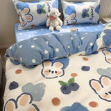 Tineit Cute Bedding Set Kawaii Cartoon Boys Girls Ins Duvet Cover with Zipper No Filler Flat Sheet Pillowcase Queen Size Bed Linens