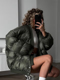 Tineit Oversize Cotton Winter Jackets For Women Button Cotton Deep V-neck Thicken Pocket Coat Parkas 2025 Autumn Warm Street Outerwear