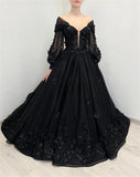 Tineit Puffy Sleeve Prom Dress Luxury 3D Flower Long Train Vestidos De Fiesta Gothic Ball Gown Wedding Dress فساتين سهرة-(PRE-ORDER)