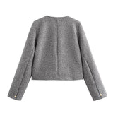 thanksgiving outfit Tineit Autumn/Winter New Product Women's Small Fragrant Style Versatile Round Neck Long Sleeve Short Jacket Coat