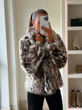 Tineit New Fashion Leopard Printed Warm Faux Fur Coat Chic Lapel Long Sleeve Women's Fluffy Furry Jacket Thick Lady Chic Outerwear 2024