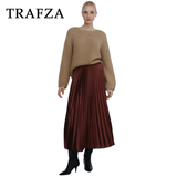 cold weather outfits Tineit 2024 Spring Summer Casual Folds Long Skirts Fashion Vintage Solid Satin Oversized High Waist Chic Elegant Lady Skirts