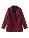 Tineit Office Solid Lapel Women Coat Burgundy Double Breasted Lady Blazers 2025 Fashion Autumn Pocket Long Sleeve Suit Female Jacket