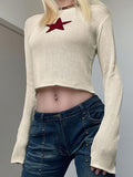 Tineit Y2K Star Pattern Boat Neck Pullover Sweater