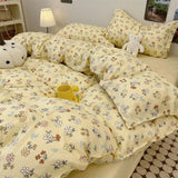 Tineit Ins Style Bedding Set Fashion Cream Pastoral Full Queen Size Duvet Cover No Filling Flat Sheet Pillowcase Kit Kawaii