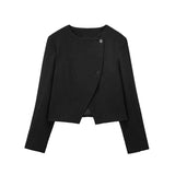 Tineit Office Solid Short Coat Women Single Breasted O-neck Loose Long Sleeve 2025 Autumn Vintage Jacket 2025 Autumn Long Sleeve Top