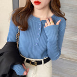 thanksgiving outfit Tineit Autumn Winter Sweater Women Korean Slim Button Solid Knitted Long Sleeve Pullover Fashsion Elegant Bottom Basic Female Jumpers