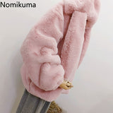 Tineit Winter Oversized Warm White Faux Fur Coats Women Clothes Bunny Ears Kawaii Sweet Cute Japanese Y2k Tops Fluffy Jacket Hoodie