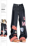 christmas outfit Tineit Women's Blue Patchwork Baggy Y2k Jeans Harajuku Denim Trousers Streetwear Aesthetic Y2k Jean Pants Vintage 2000s Trashy Clothes