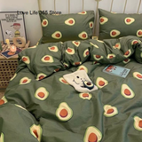 Tineit Nordic Style Ins Avocado Green Bedding Set Cartooon Fruit Quilt Cover Polyester High Quality Comforter Full Size With Pillowcase